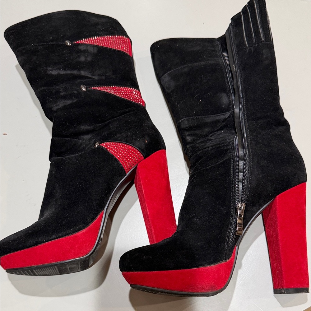 Italina Black and Red Heeled Boots